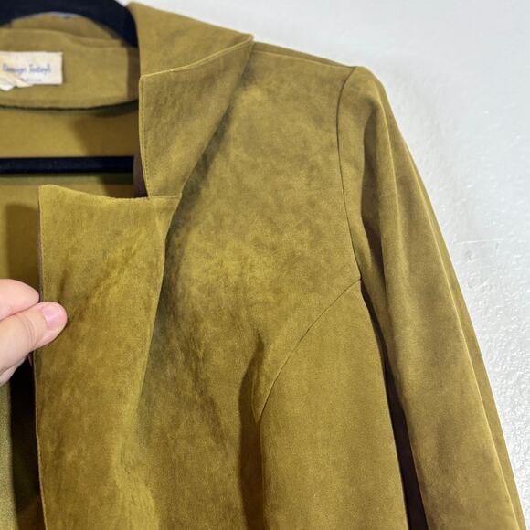 Vintage Women's Size M Green Faux Poly Suede Made in USA Open Front Blazer - Picture 4 of 6